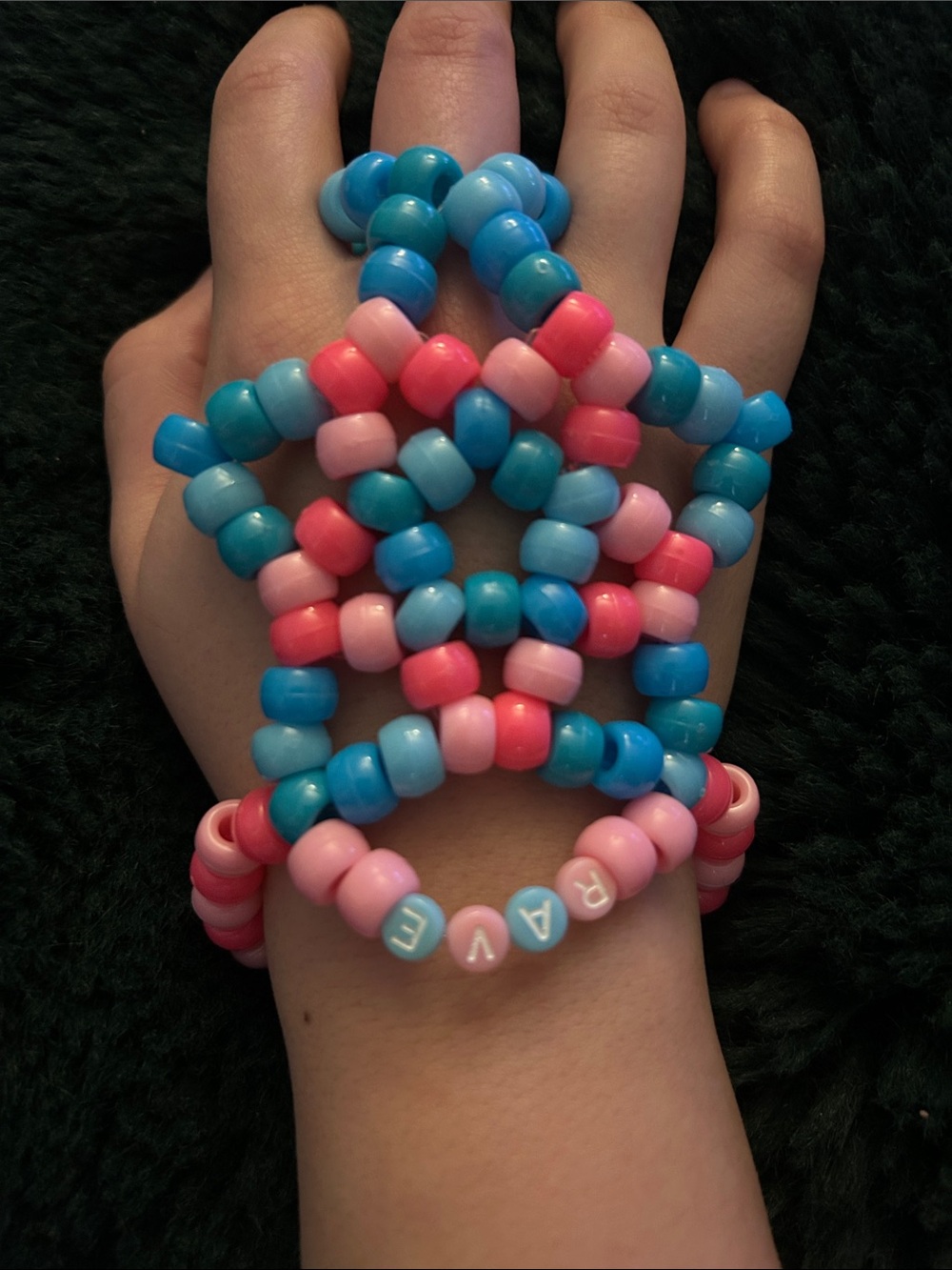 Handmade Kandi Star Colorful Stretch Beaded Bracelet Set in Blue, Pink & Coral
